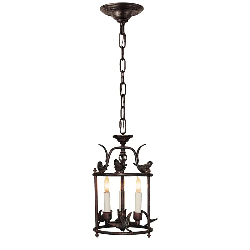 Chapman & Myers Diego Petite Classical Perching Bird Lantern in Rust with Verdis Accent Ceiling Light W8" x H14"