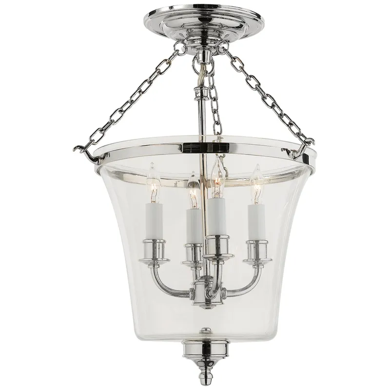Chapman & Myers Sussex Semi-Flush Bell Jar Lantern in Polished Nickel Ceiling Light W12" x H18"