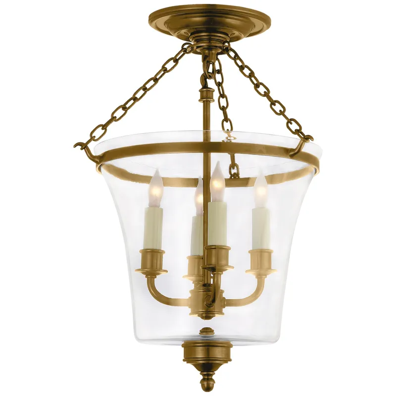 Chapman & Myers Sussex Semi-Flush Bell Jar Lantern in Antique-Burnished Brass Ceiling Light W12" x H18"