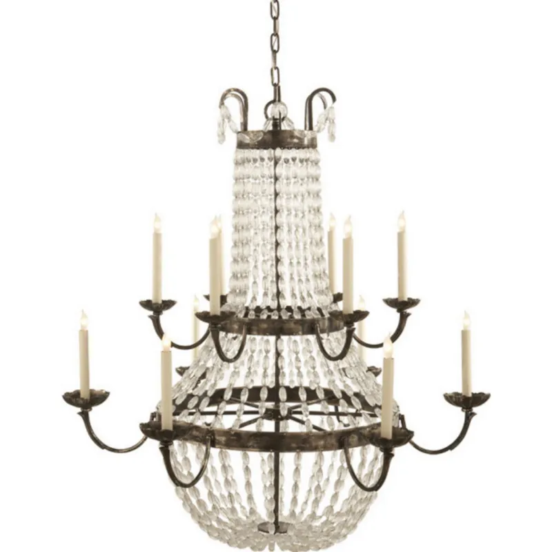 Chapman & Myers Paris Flea Market Grande Chandelier in Sheffield Silver with Seeded Glass Ceiling Light W39.5" x H41"