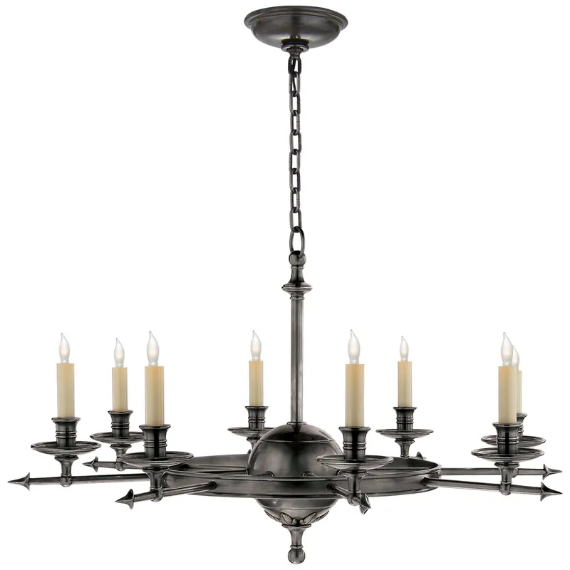 Chapman & Myers Leaf and Arrow Large Chandelier in Bronze Ceiling Light W34.75" x H21"