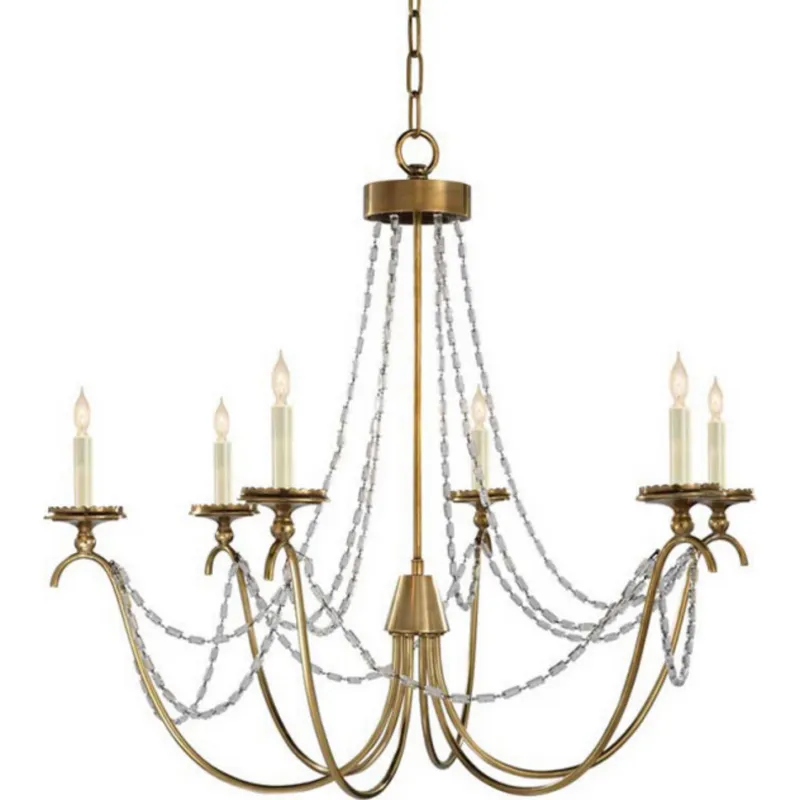 Chapman & Myers Marigot Medium Chandelier in Antique-Burnished Brass with Seeded Glass Trim Ceiling Light W33" x H30"