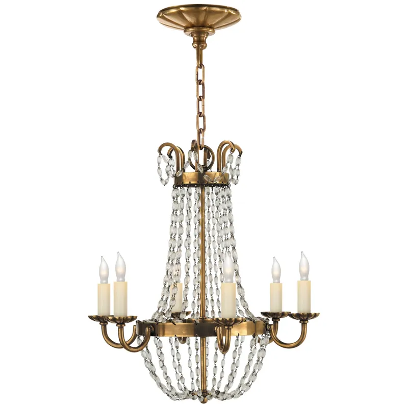 Chapman & Myers Petite Paris Flea Market Chandelier in Antique-Burnished Brass and Seeded Glass Ceiling Light W16.75" x H17.75"