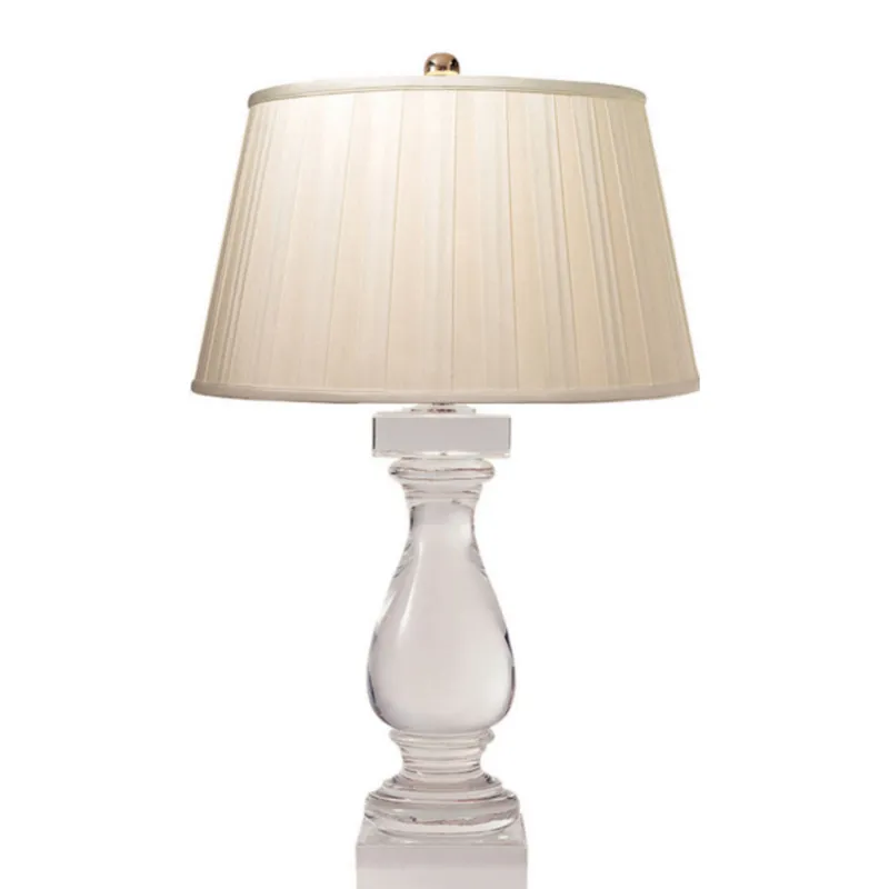Chapman & Myers Balustrade Table Lamp in Crystal with Silk Box Pleated Shade W17" x H27"