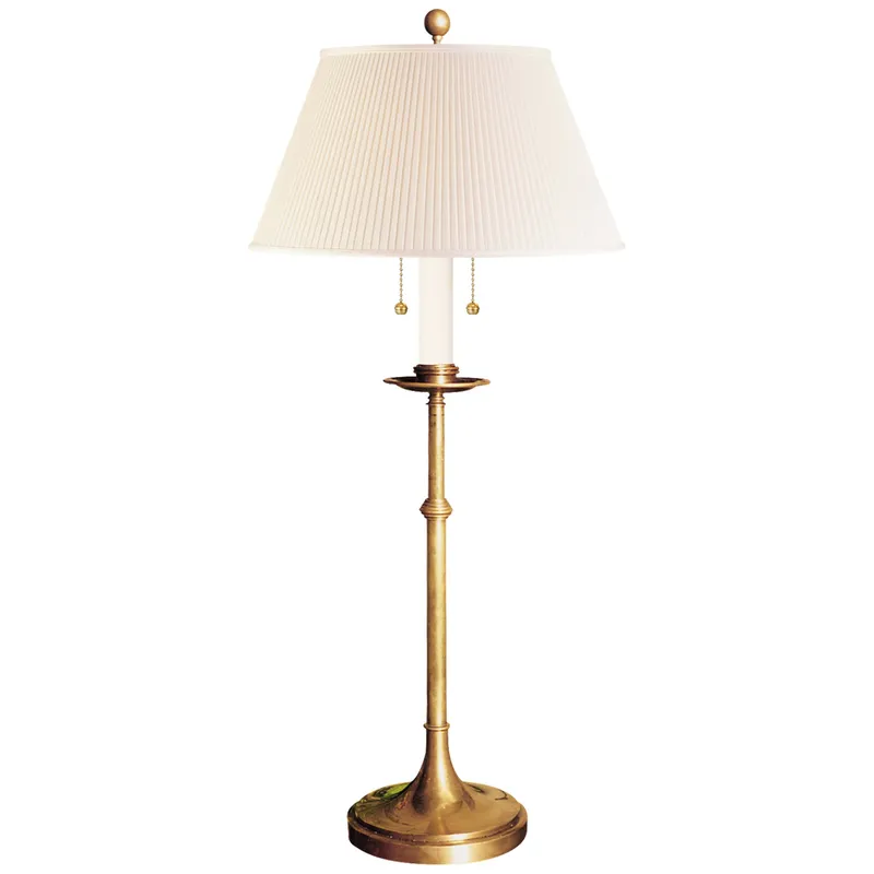 Chapman & Myers Dorchester Club Table Lamp in Antique-Burnished Brass with Silk Shade W13" x H22" - 32"