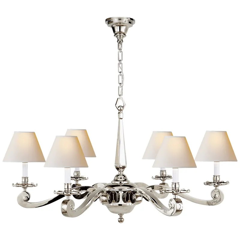 Alexa Hampton Myrna Chandelier in Polished Nickel with Natural Paper Shades Ceiling Light W33" x H21"
