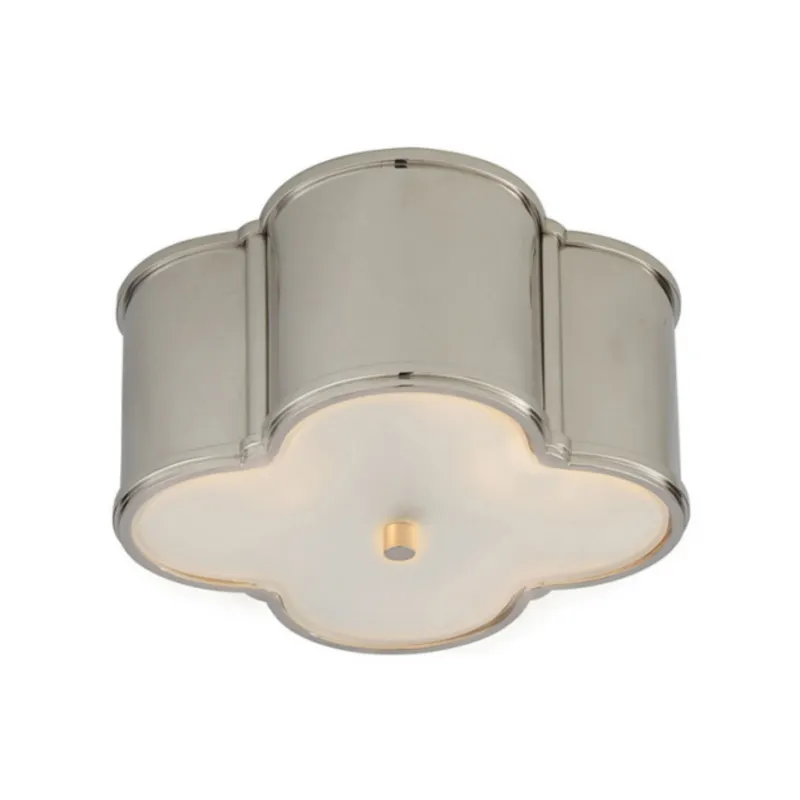 Alexa Hampton Basil Small Flush Mount in Polished Nickel with Frosted Glass Ceiling Light W11.25" x H5"