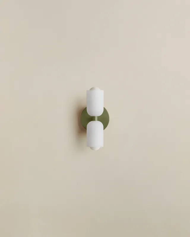 Chromatic Glass Up Down Sconce, Slim – Sandblasted White / Reed Green
