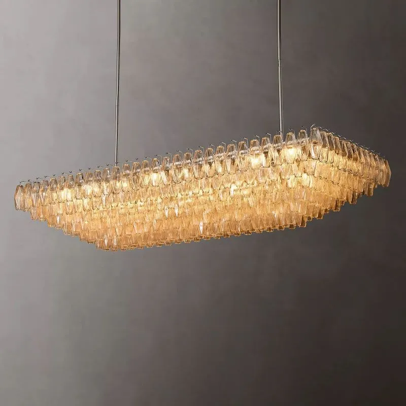 Lunara Clear Glass Tiered Rectangular Chandelier 74"