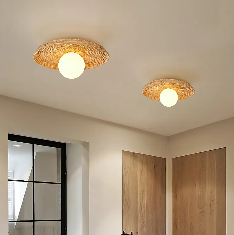 Plato Boho Rattan Ceiling Flush Mount