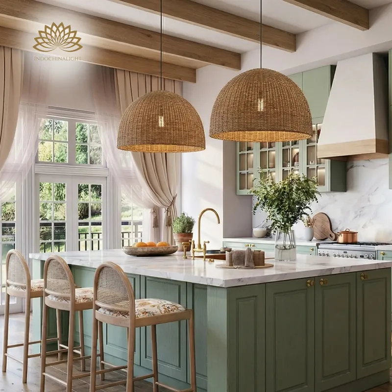 Thaely Dome Wicker Rattan Pendant Light