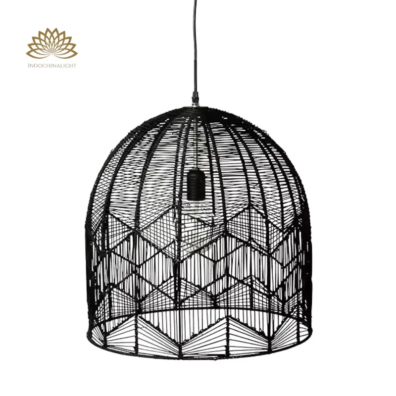 Lace Boho Rattan Black Pendant Light
