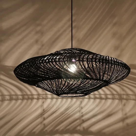Flying Saucer Black Rattan Pendants